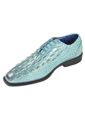 Roberto Chillini 6387 Men's Denim Blue Crocodile Print Dress Shoes